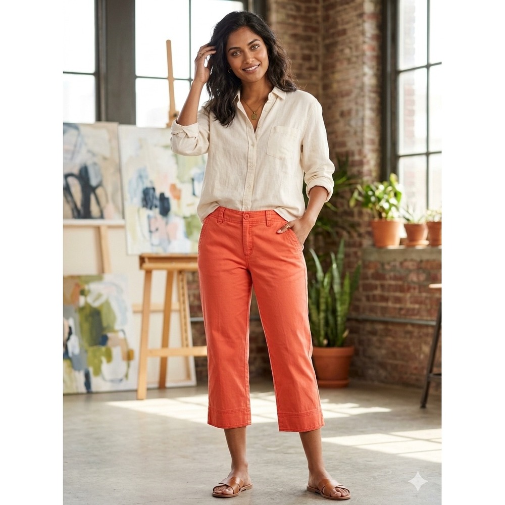 Dockers Women Coral Orange Capri Pants Cropped Chino Trousers Straight Leg 12